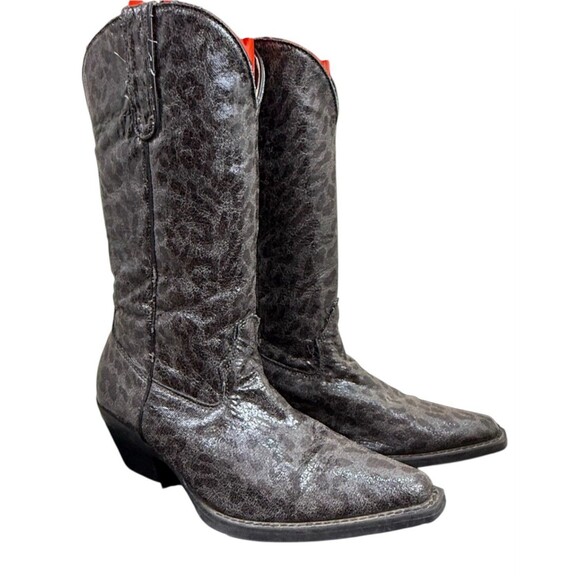 Nomad Western Cowboy Boots 8 Pointed Green Coastal Boho Leopard Print Cowgirl - Picture 1 of 9